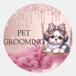 Glückliche Pet-Familie Tierpflege & Grooming Monog Runder Aufkleber