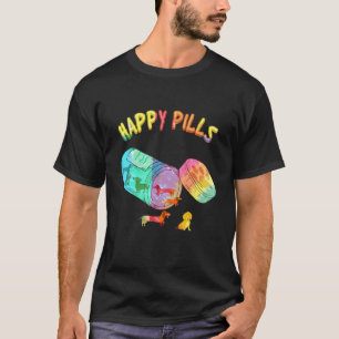 Glückliche Pillen Bunter Dachshund Hund T-Shirt
