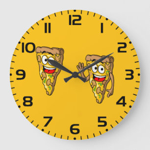 Glückliche Pilz-Pizza-Stücke Große Wanduhr