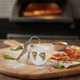Glückliche Pilz-Pizza-Stücke Schlüsselanhänger