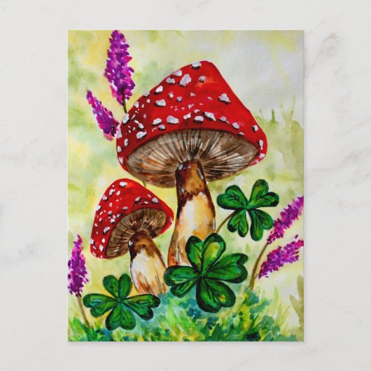 Glückliche Pilze und Lavender Postkarte (Vorderseite)