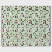 Glückliche Pinguine mit Weihnachtsmannmützen und O Geschenkpapier (Flach)