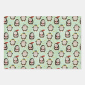 Glückliche Pinguine mit Weihnachtsmannmützen und O Geschenkpapier Set (Vorderseite 3)