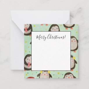 Glückliche Pinguine mit Weihnachtsmannmützen und O Mitteilungskarte