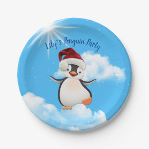 Glückliche Pinguine, Weihnachtsmannmützen Pappteller