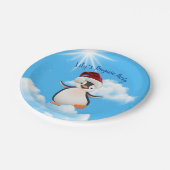 Glückliche Pinguine, Weihnachtsmannmützen Pappteller (Schrägansicht)