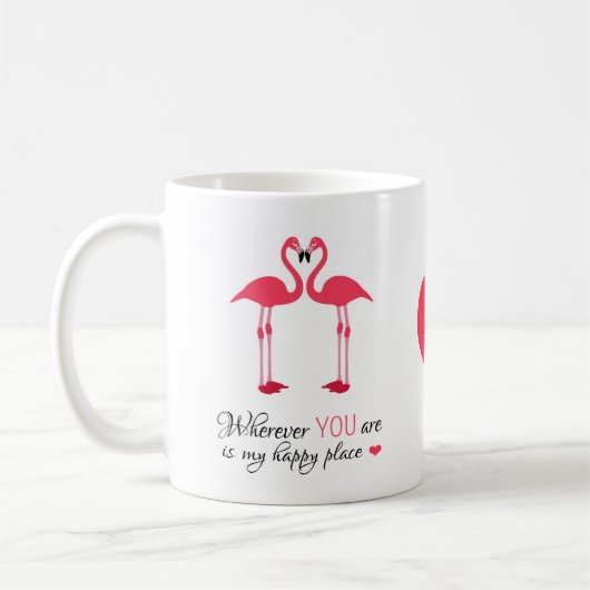 Glückliche Platz-Liebe-Vögel rosa Famingos Kaffeetasse (Links)