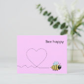 Glückliche positive Biene in Liebe Cartoon rosa Po Postkarte (Stehend Vorderseite)