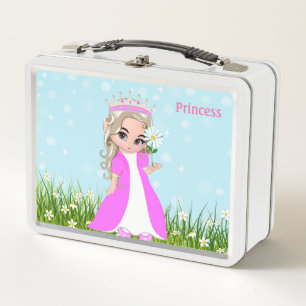 Glückliche Prinzessin in Rosa und Blumen gekleidet Metall Brotdose