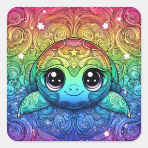 Glückliche Regenbogenschildkröten-Aufkleber Quadratischer Aufkleber