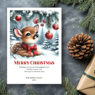 Glückliche Reh-Wasserfarben-Weihnachtsgrüße Feiertagskarte