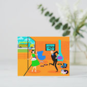 Glückliche Retro-Eltern Postkarte (Stehend Vorderseite)