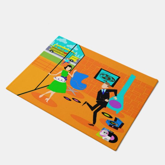 Glückliche Retro Eltern-Tür-Matte Fußmatte (Schrägansicht)