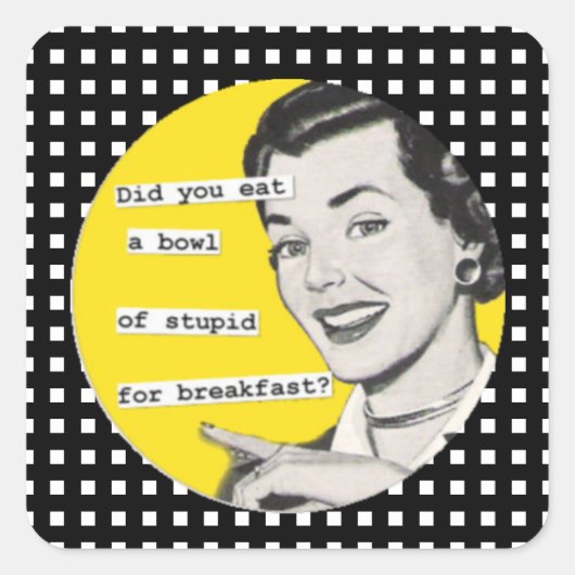 Glückliche Retro Hausfrau-Schüssel dumme Aufkleber (Vorderseite)