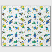 Glückliche Roboter Geschenkpapier (Flach)