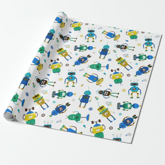 Glückliche Roboter Geschenkpapier (Ungerollt)