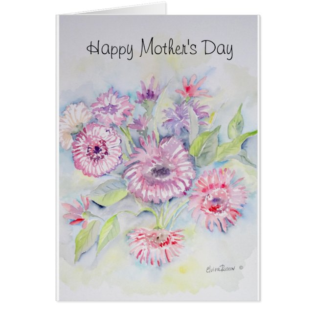 Glückliche Rosa-Blumen Karte der Mutter Tages (Vorne)