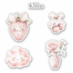 Glückliche Rosa Erdbeere Kirschen Rosen Aufkleber
