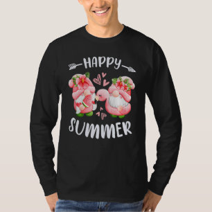 Glückliche rosa Sommergnome mit Flamingo-Schwimmri T-Shirt
