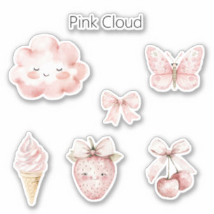 Glückliche Rosa Wolke Wimpern Schmetterling Erdbee Aufkleber