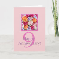 Glückliche Rose zum 9. Jahrestag Postkarte