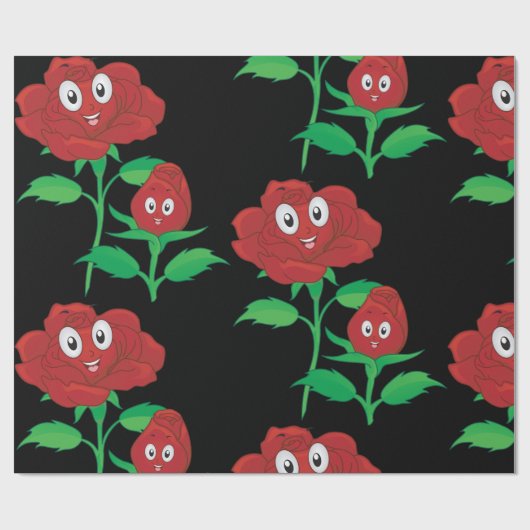 Glückliche Rote Rosen Geschenkpapier (Flach)