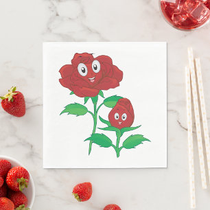Glückliche rote Rosenfiguren Serviette