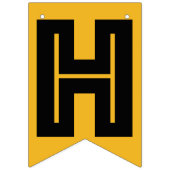 GLÜCKLICHE RUHESTANDS-FAHNE, schwarzer Text auf Wimpelkette (Erste Fahne)