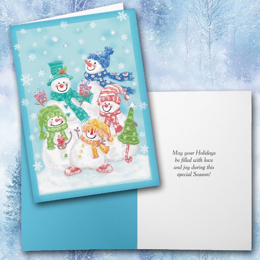 Glückliche Schneemann Retro-Weihnachtskarte Feiertagskarte