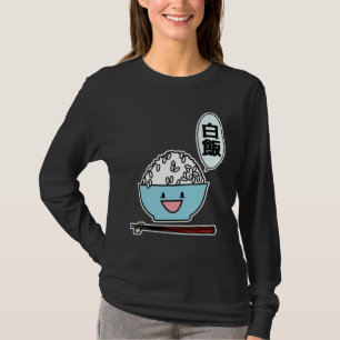 Glückliche Schüssel weißer Reis Essstäbchen Kohlen T-Shirt
