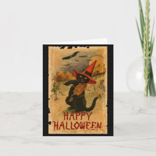Glückliche schwarze Katze Halloweens, die Karte
