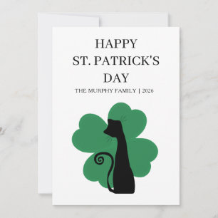 Glückliche schwarze Katze Kleeblatt Foto St. Patri Feiertagskarte