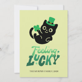 Glückliche schwarze Katze Kleeblatt Foto St. Patri Feiertagskarte