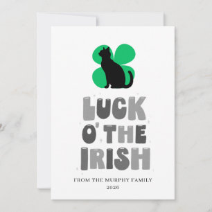 Glückliche schwarze Katze Kleeblatt Foto St. Patri Feiertagskarte