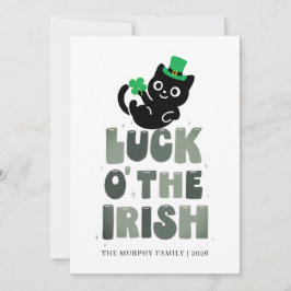 Glückliche schwarze Katze Kleeblatt Foto St. Patri Feiertagskarte