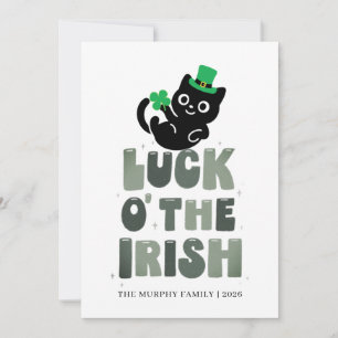 Glückliche schwarze Katze Kleeblatt Foto St. Patri Feiertagskarte