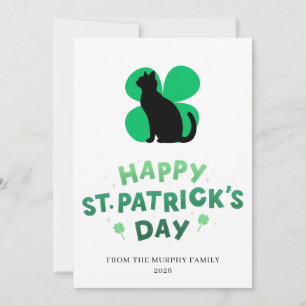 Glückliche schwarze Katze Kleeblatt Foto St. Patri Feiertagskarte