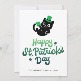 Glückliche schwarze Katze Shamrock Foto St. Patric Feiertagskarte