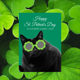 Glückliche schwarze Katze Shamrock Foto St. Patric Feiertagskarte