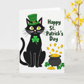 Glückliche schwarze Katze St. Patricks Karte (Gelbe Blume)