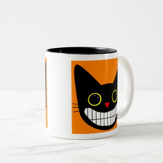 Glückliche schwarze Katze Zweifarbige Tasse (VorderseiteRechts)