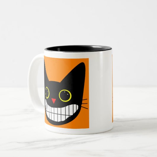 Glückliche schwarze Katze Zweifarbige Tasse (Vorderseite Links)