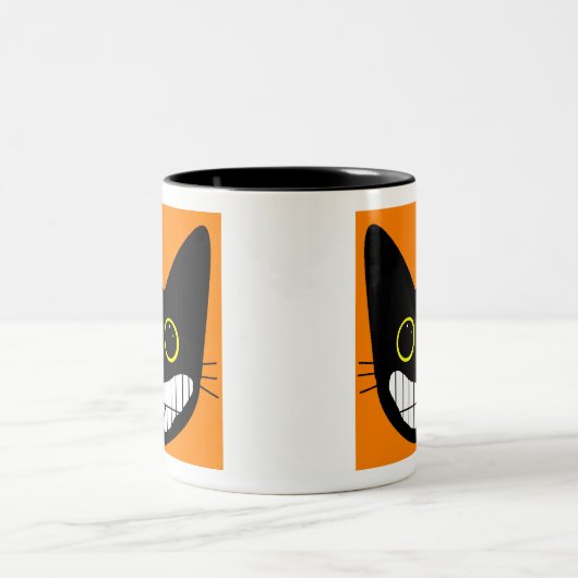 Glückliche schwarze Katze Zweifarbige Tasse (Mittel)