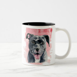 Glückliche schwarze Pitbull HundeAquarell-Malerei Zweifarbige Tasse