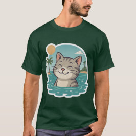Glückliche Schwimmkatze – Ozean Sommer Aufkleber T-Shirt