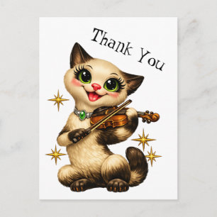 Glückliche siamesische Katze, die Violine spielt R Postkarte