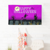 Glückliche Skeleton Hexe-lila   Fahne Halloweens Banner (Insitu)
