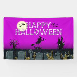 Glückliche Skeleton Hexe-lila Fahne Halloweens Banner