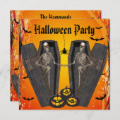 Glückliche Skelette im Coffins-Halloween-Party Einladung (Vorne/Hinten)