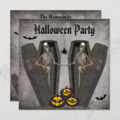 Glückliche Skelette im Sarg-Halloween-Party Einladung (Vorne/Hinten)